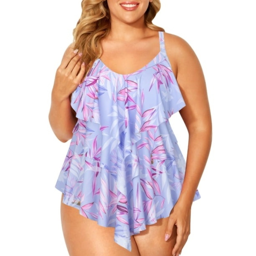 Plus Size Tankini Swimsuit Tummy Control Two Piece Ruffled